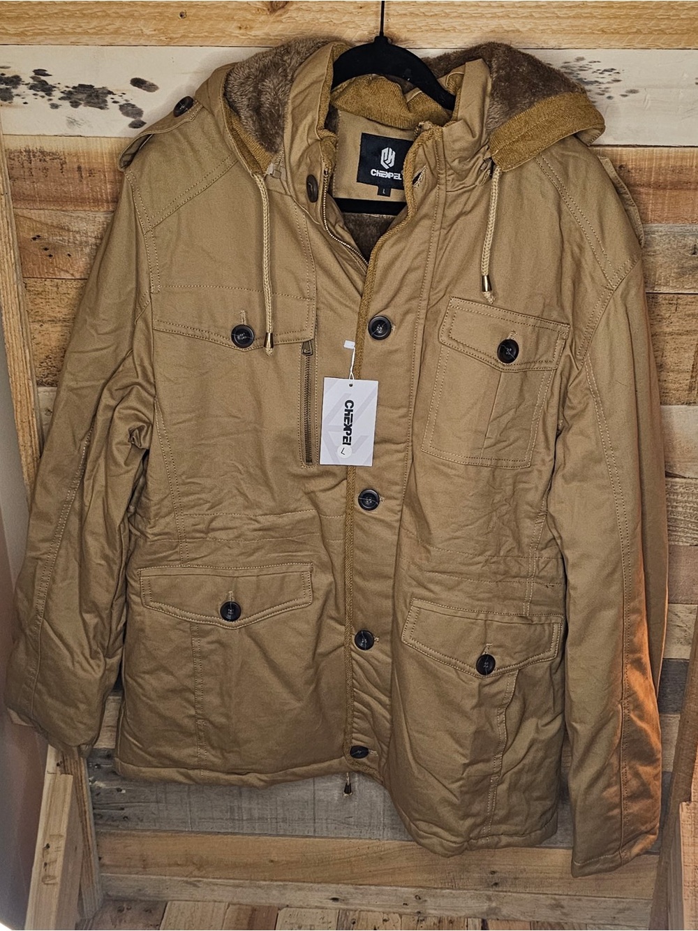 Chapel Men's Hooded Field Jacket - Tan - Large